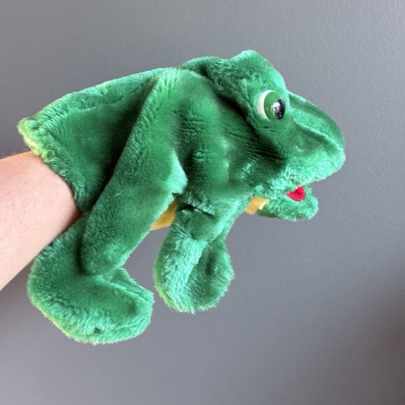 Rare Cute Vintage Green Plush Frog Hand Puppet Planet HTF Plastic Mouth Support - Picture 2 of 12